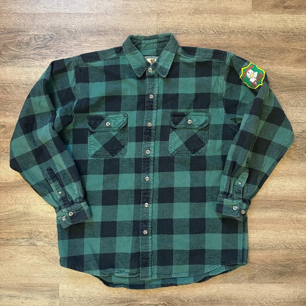 Field & Stream Casual Button Down Mens XL Green Plaid Rugged Flannel Shacket